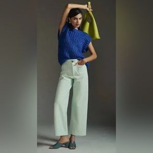 Maeve Colette cropped wide leg faux leather pants in mint